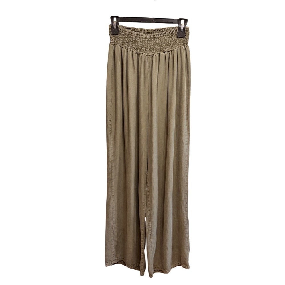 Harper Wide-Leg Olive Green Smocked Waist Lounge Pants 100% Lyocell Grandmacore